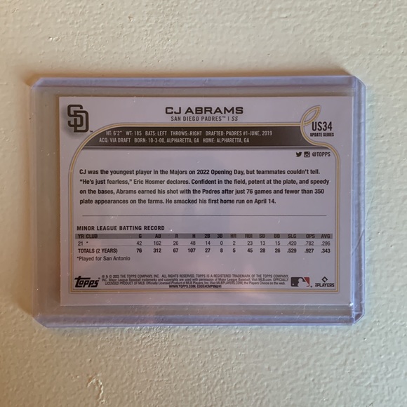 Cj abrams rookie card Topps Update Series #US34 - Picture 2 of 2